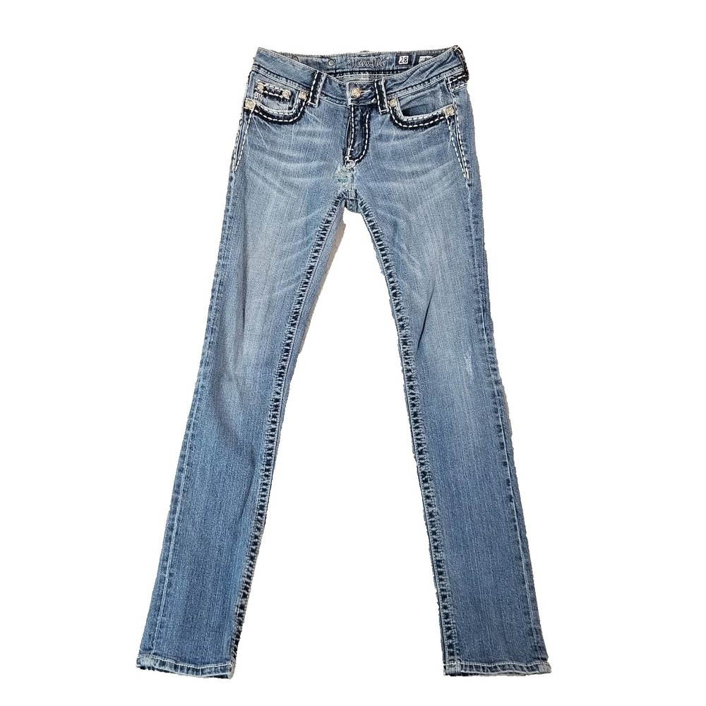 Miss Me jeans women's 28 skinny straight blue denim pants distressed trashed